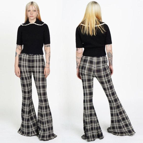 BEAUFILLE Plaid Flared High Rise Pants - Picture 2 of 4